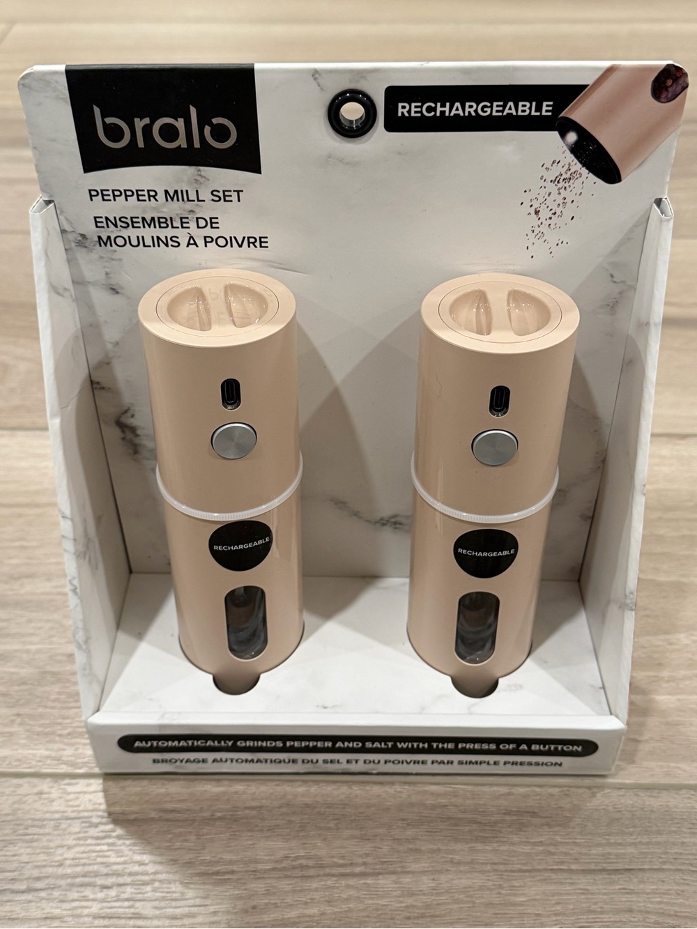 Bralo Rechargeable Pepper Mill Set BPA Free Adjustable Setting New